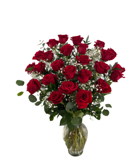 One dozen roses in your choice of color, with glass vase included. 